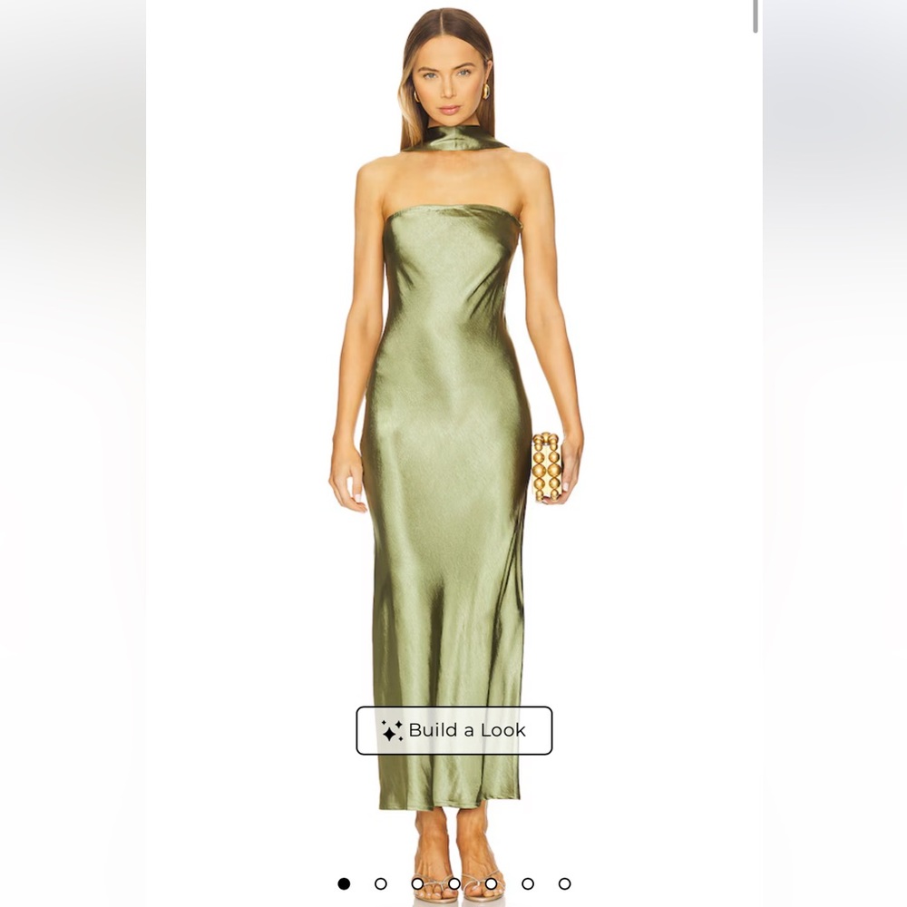 Olive Strapless Satin Maxi Dress